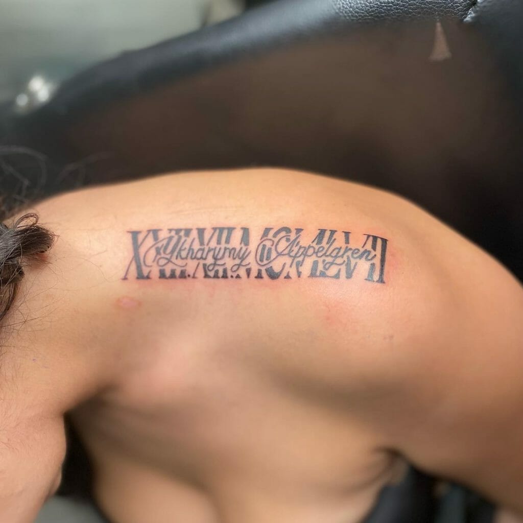 Shoulder Tattoo with Roman Numerals