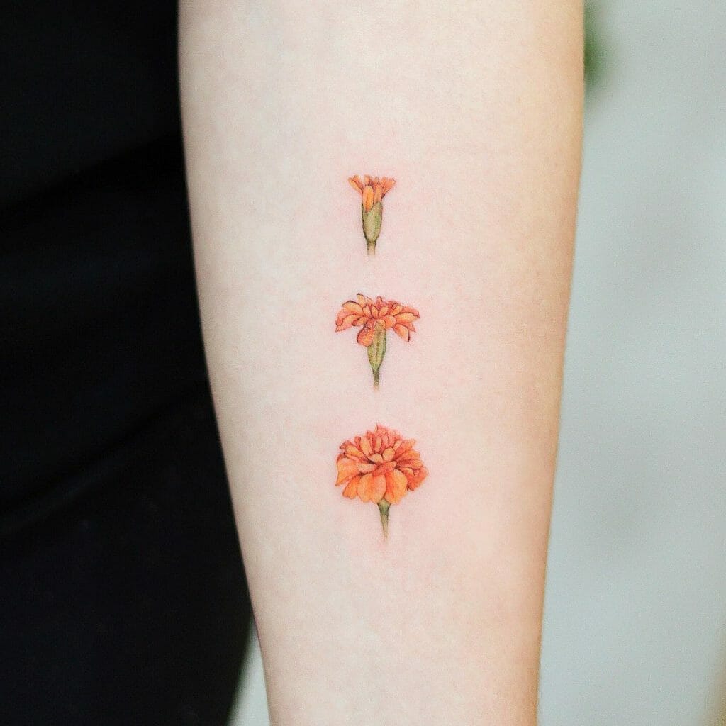 Simple And Minimal Marigold Flower Tattoo Ideas