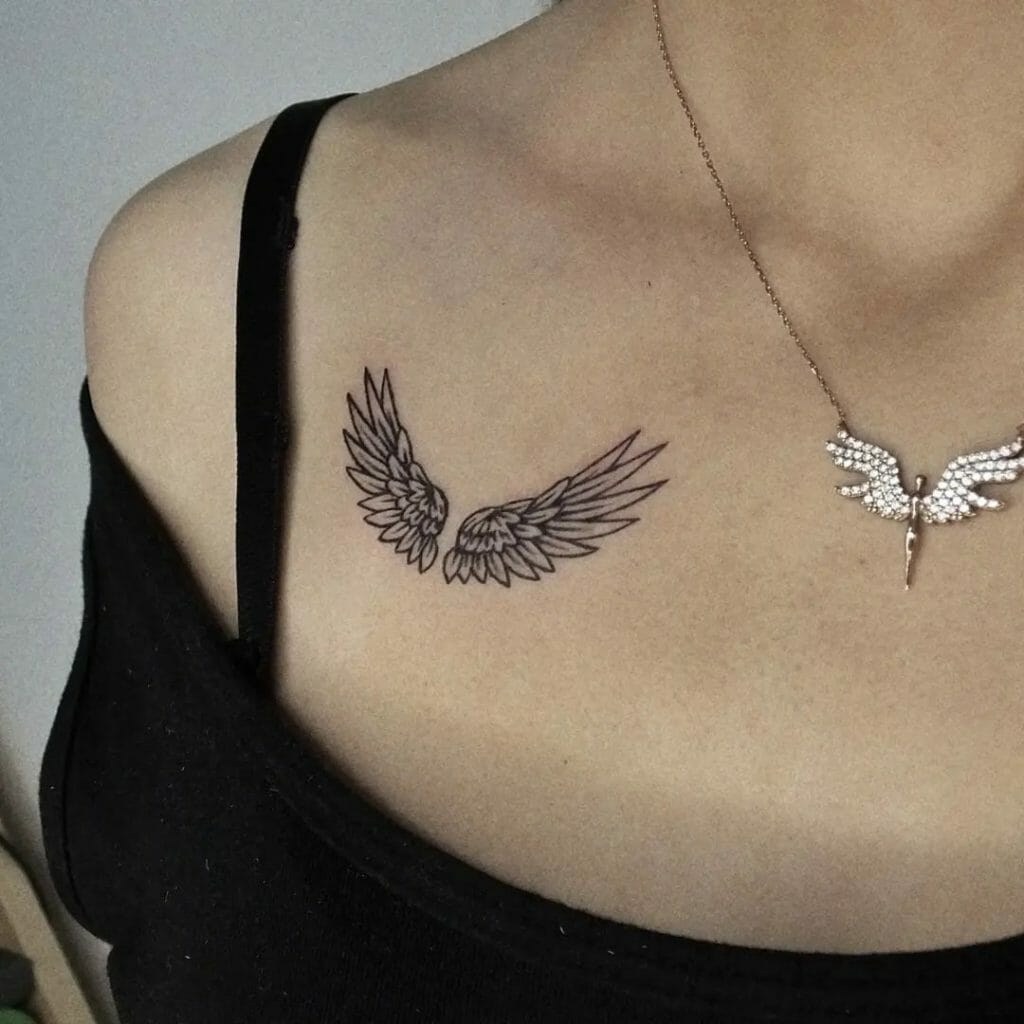 Simple Angel Wings Tattoo On Chest