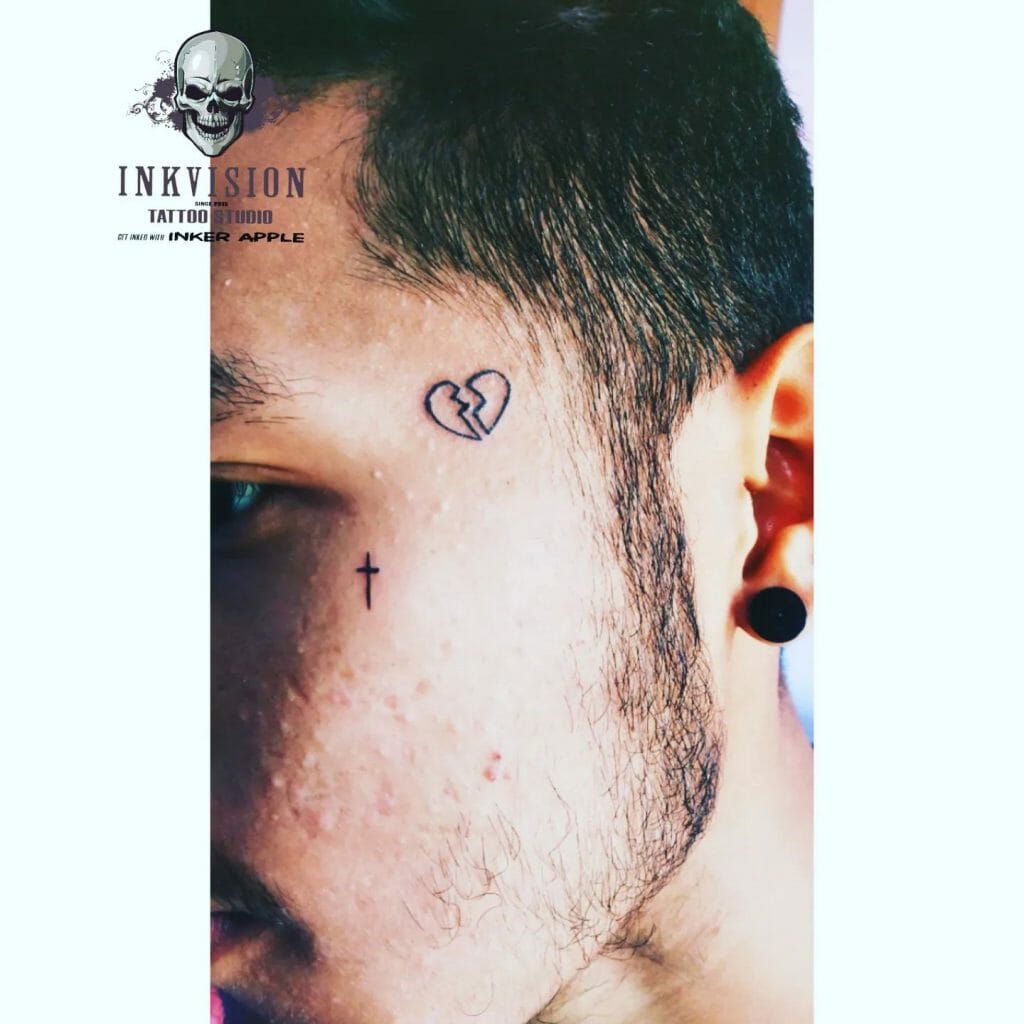 Simple Broken Heart Face Tattoo