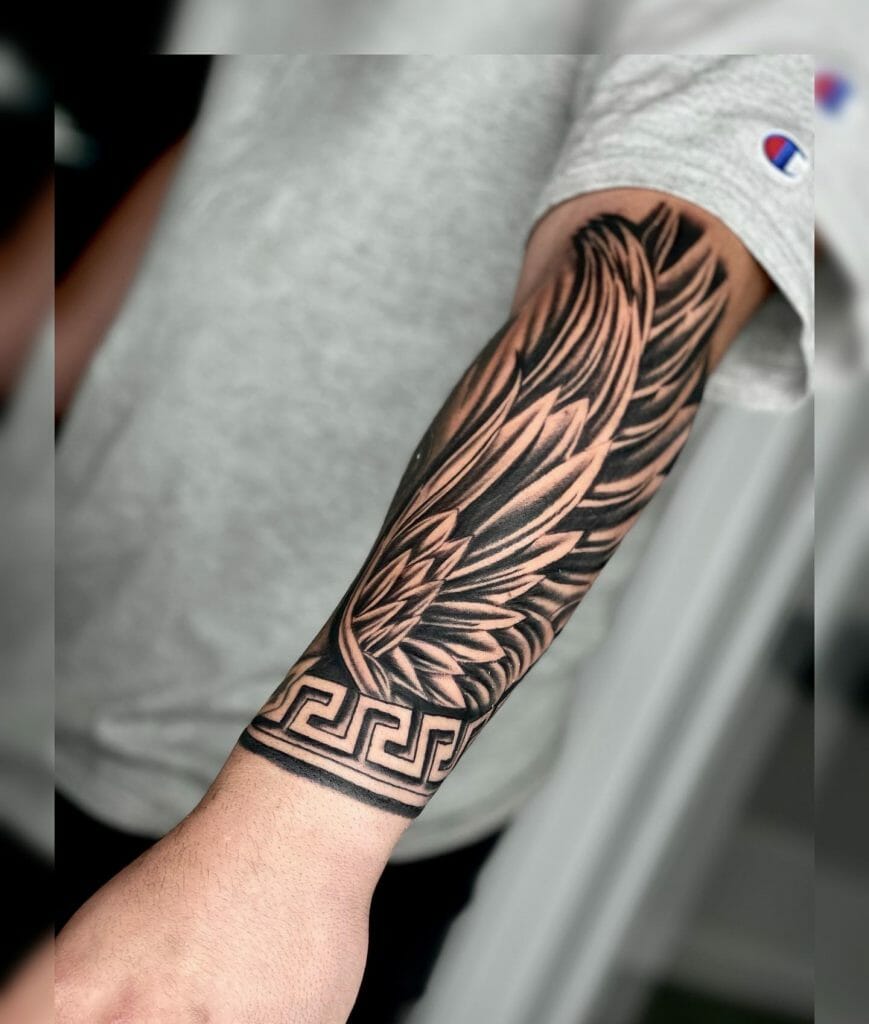Sketch Style Forearm Wing Tattoo Drawing