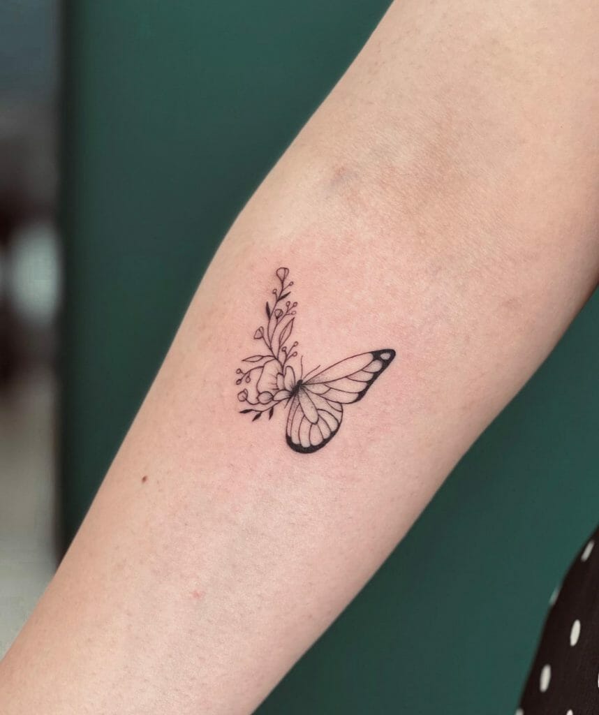 Small Butterfly And Rose Tattoo