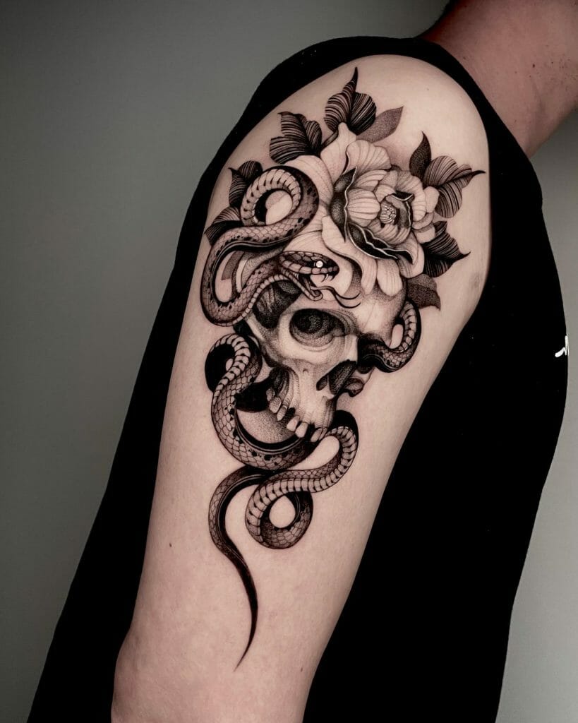 Snake And Flower Tattoo Ideas With Skulls