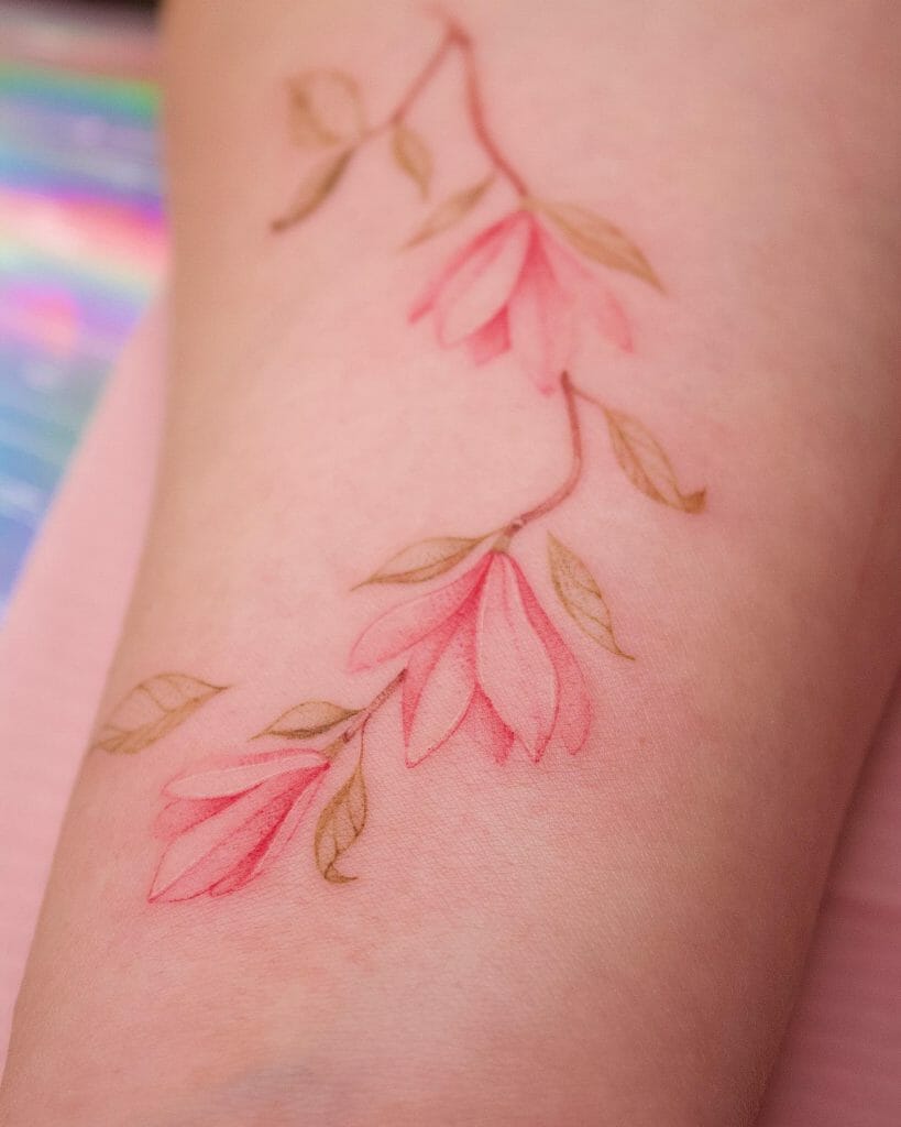 Soft And Colorful Magnolia Tattoo Design