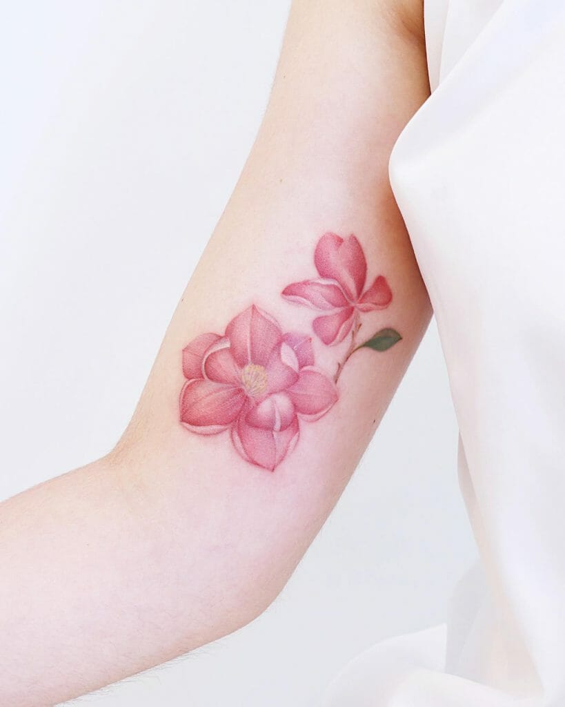 Soft And Colorful Magnolia Tattoo Design ideas