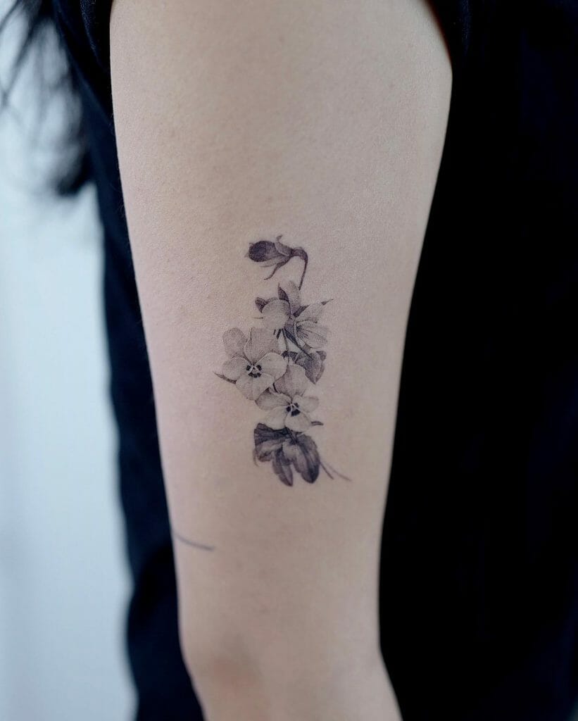 Stunning Black And Grey Floral Tattoo Idea With Pansy Flowers