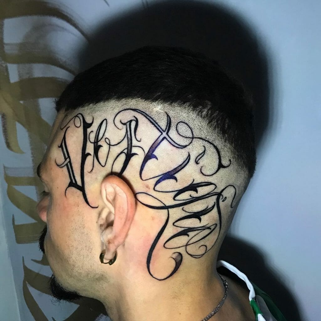 Stylish Head Tattoo in Gothic Fonts