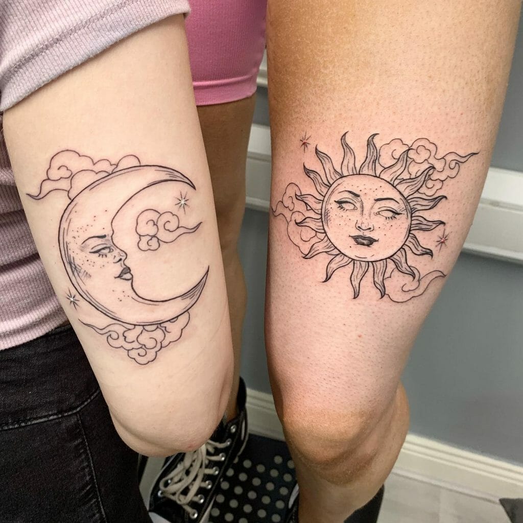 Sun And Moon Matching Best Friends Tattoos