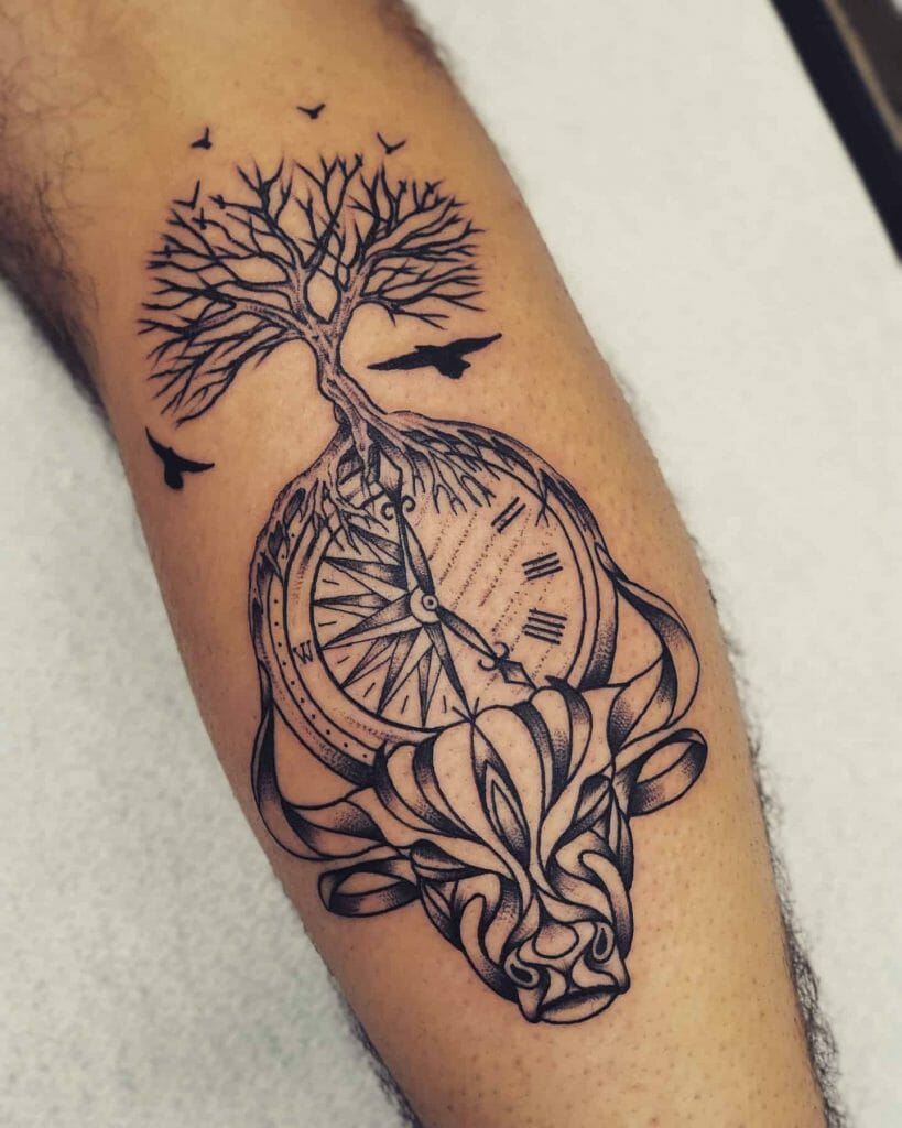 Taurus Tattoo Design With Tree