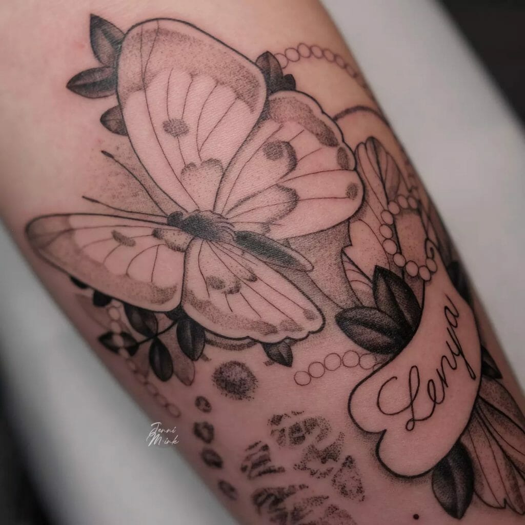 Traditional Butterfly Tattoo With Name