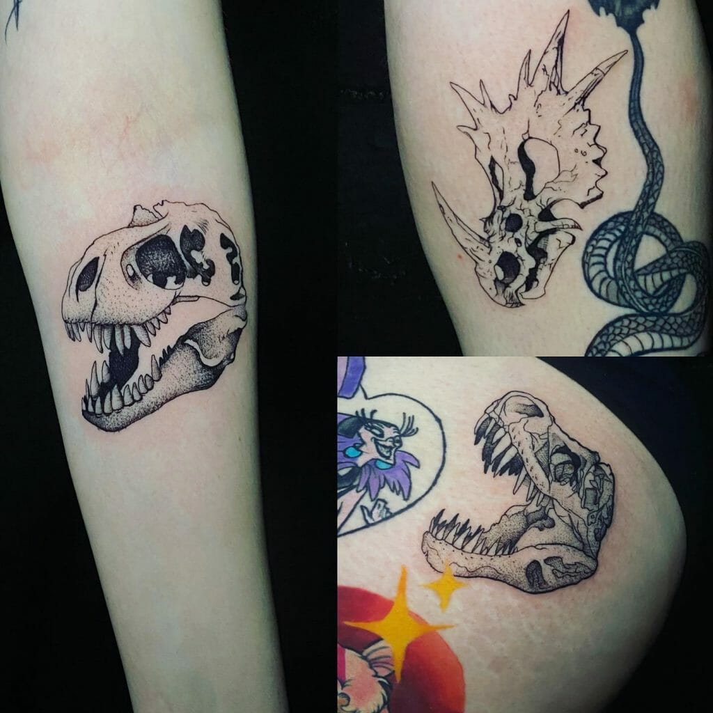 Triceratops And T-Rex Skull Tattoo