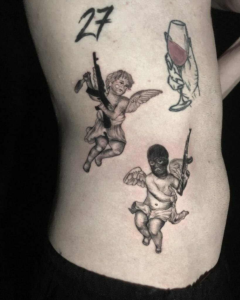 Two Cupids With Gun Tattoo