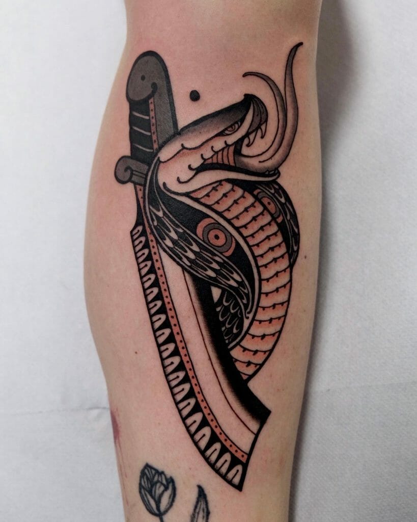 Unique Design Snake Tattoo On Leg