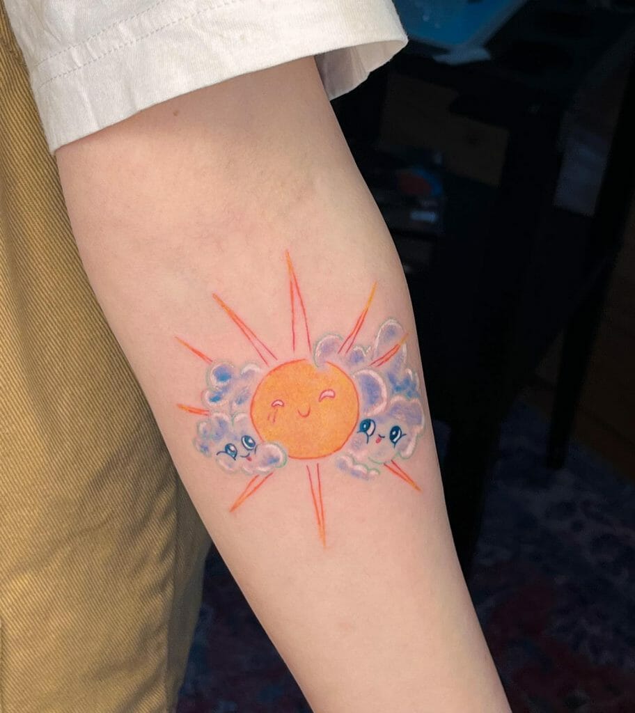 Watercolor Small Sun Tattoo