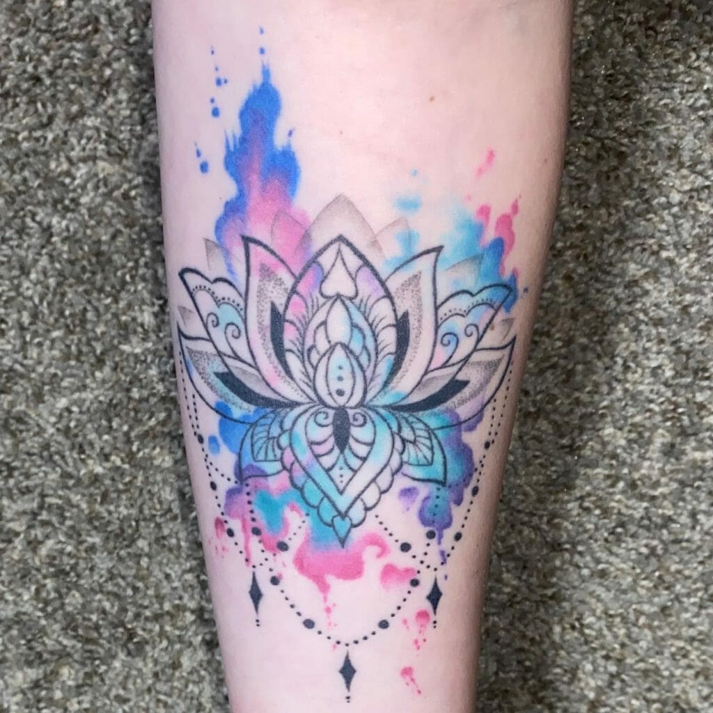 Watercolor Style Lotus Mandala Tattoo