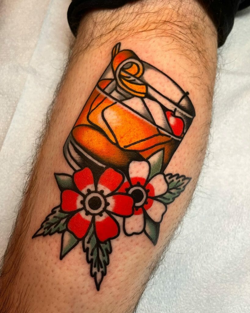 Whiskey And Flowers Tattoo