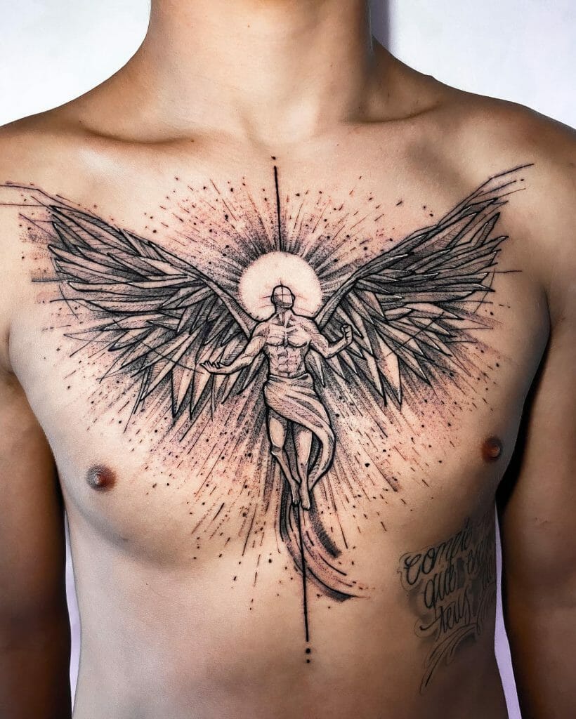 Winged Tattoo In Black for Chest