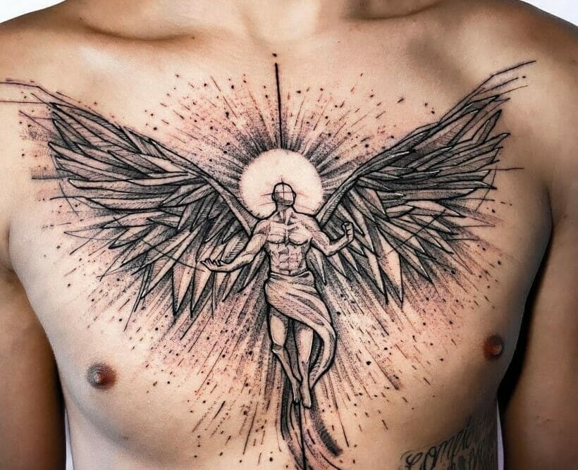 Fantasy Chest Angel Tattoo by Ondrash Tattoo