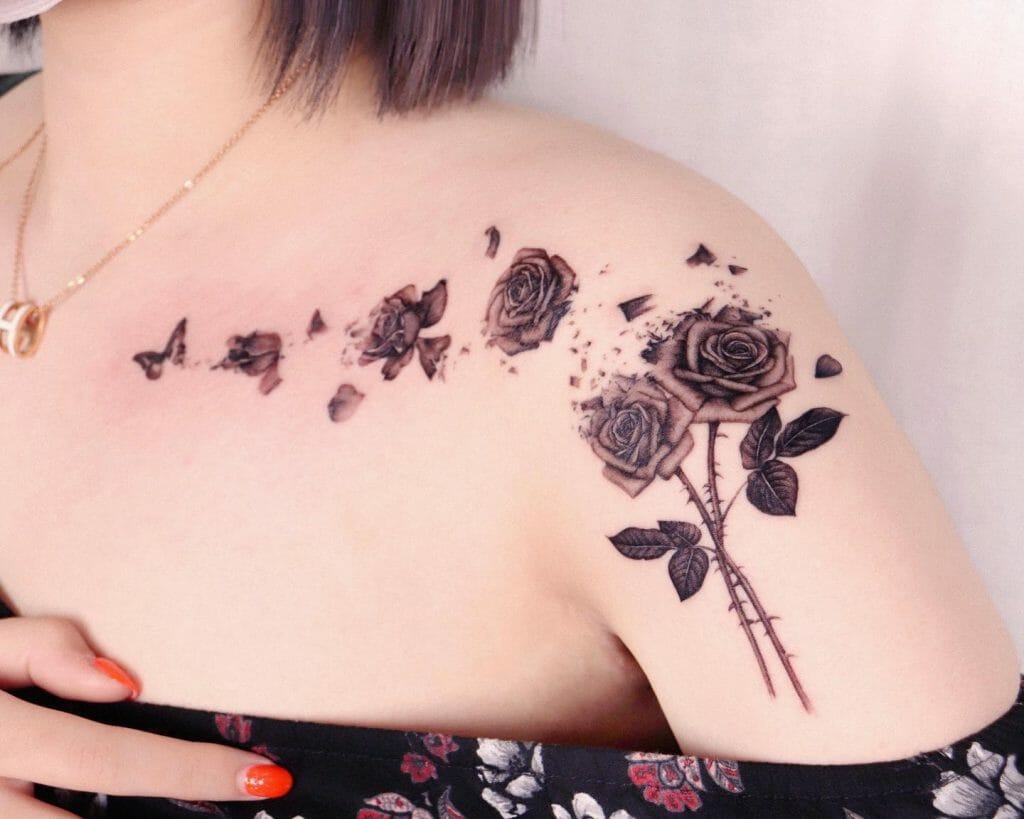 Withering Black And Whites Rose Tattoo