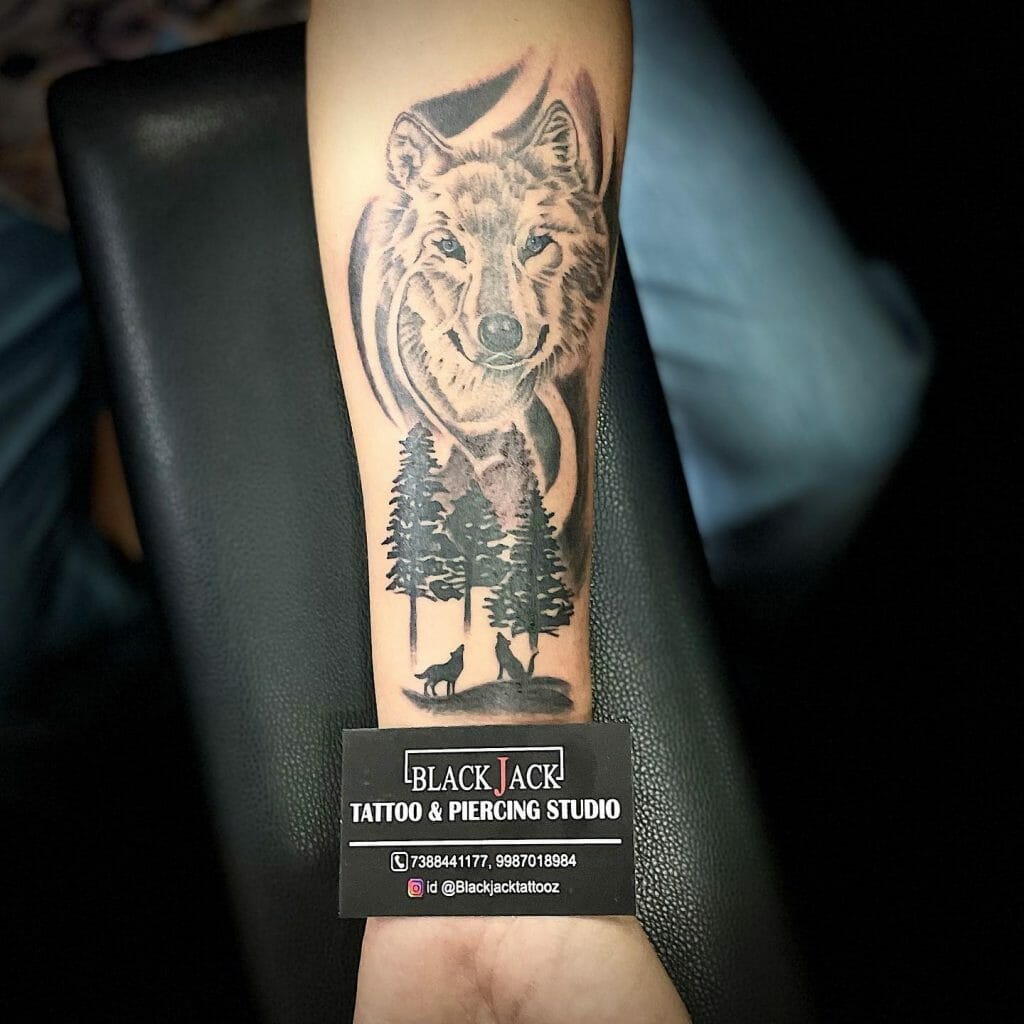 Wolf Stencil Forearm Tattoo
