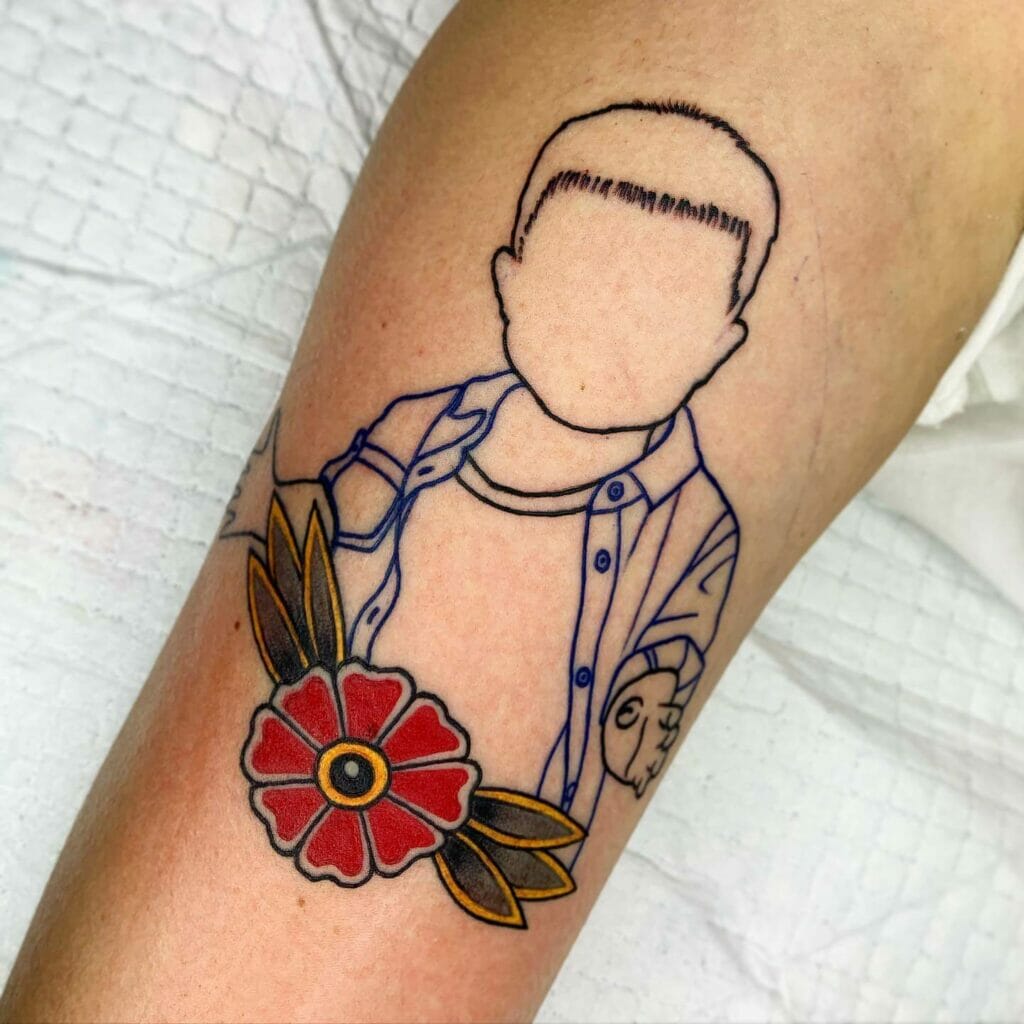 Nephew/Niece Tattoo With Red Flower Design
