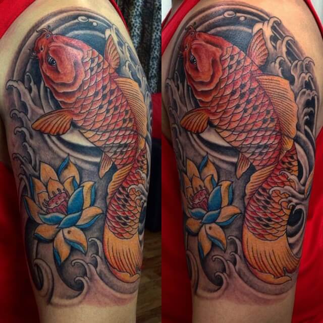 Realistic Floral Red Koi Fish Tattoos