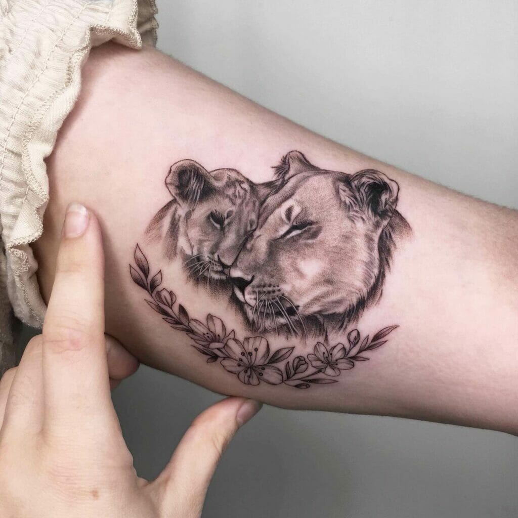 Lioness And Cub Tattoo Design For Women