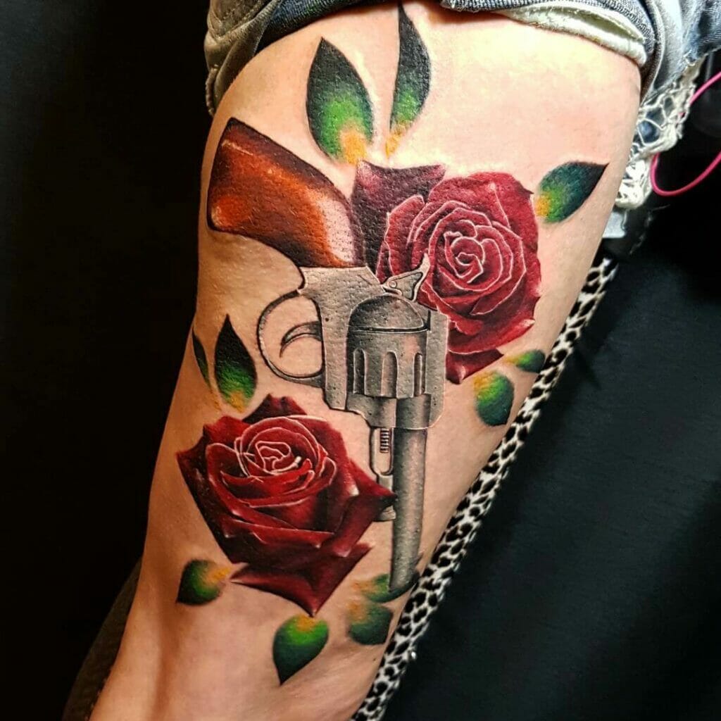 3D Gun And Roses Tattoo