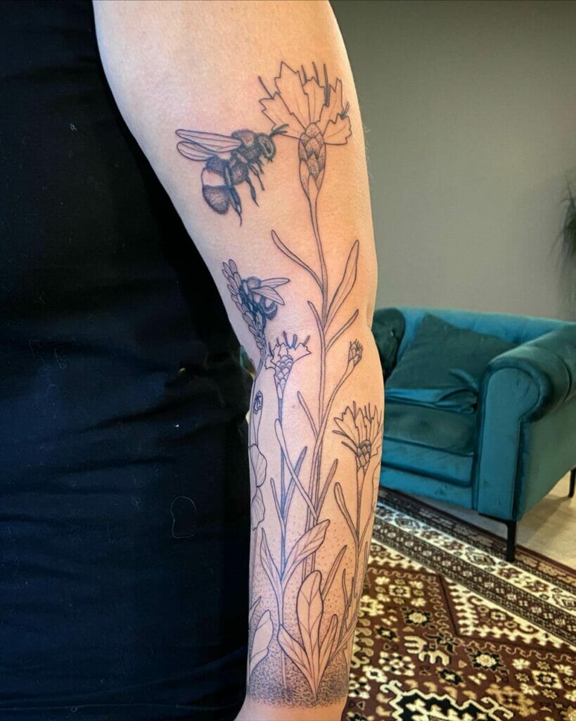 Bee And The Wildflower Tattoo