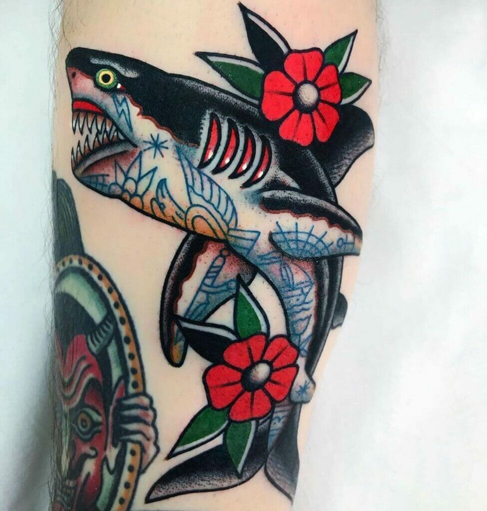 Colorful Traditional Shark Tattoo Design