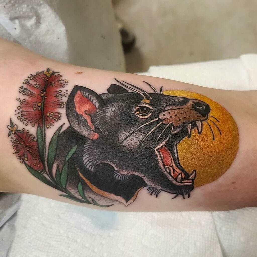 The Tasmanian Devil Tattoo With Its Mouth Open