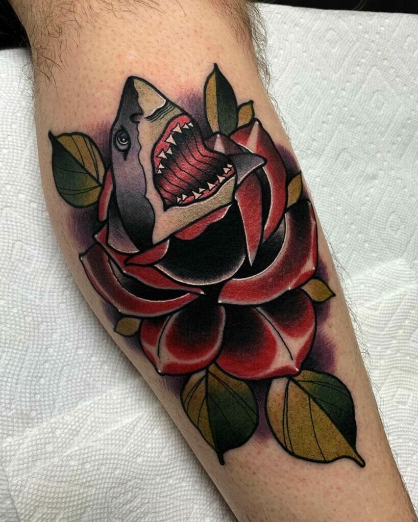 Quirky Multicolor Traditional Shark Tattoo