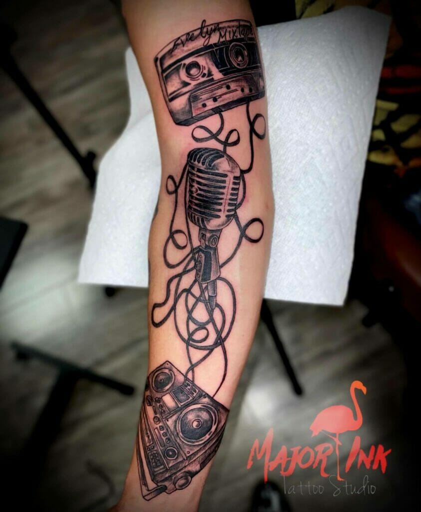 Cassettes and Microphone Sleeve Tattoo Designs