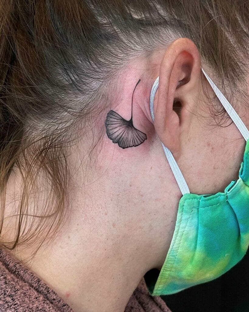 Behind the Ear Gingko Leaf Tattoo
