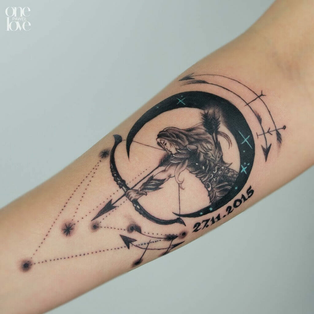Crescent Moon With The Sagittarius Symbol