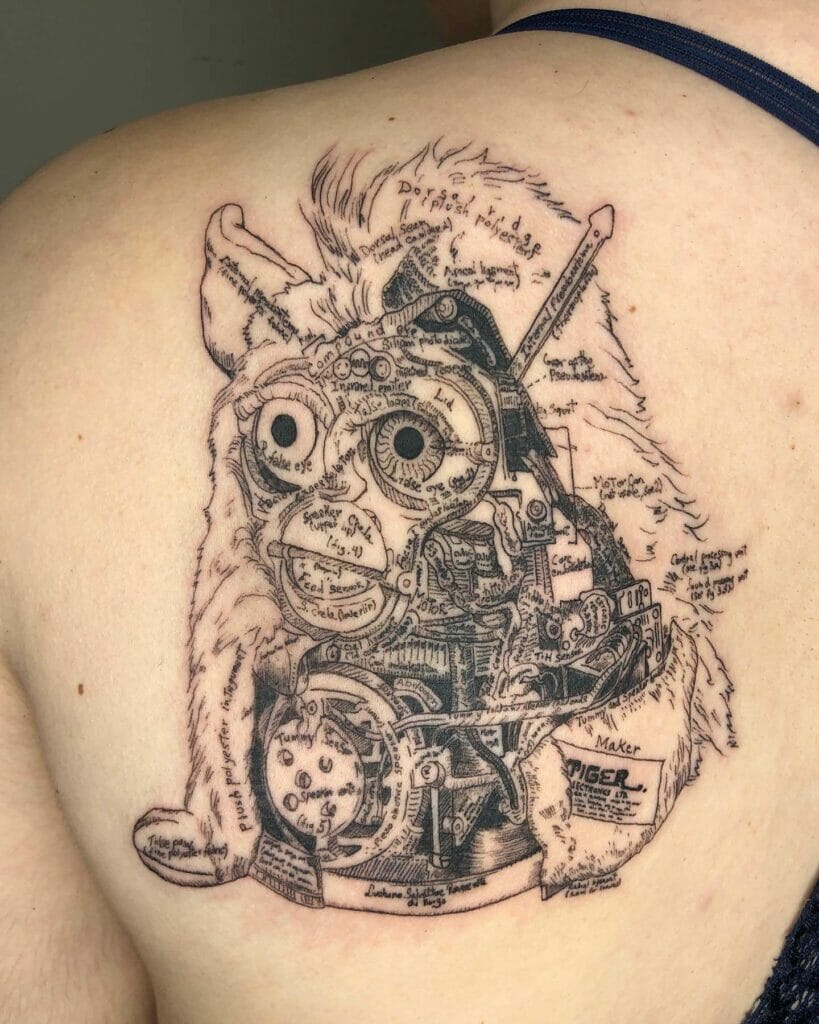 Cute Fur Baby Schematic Tattoo On Back