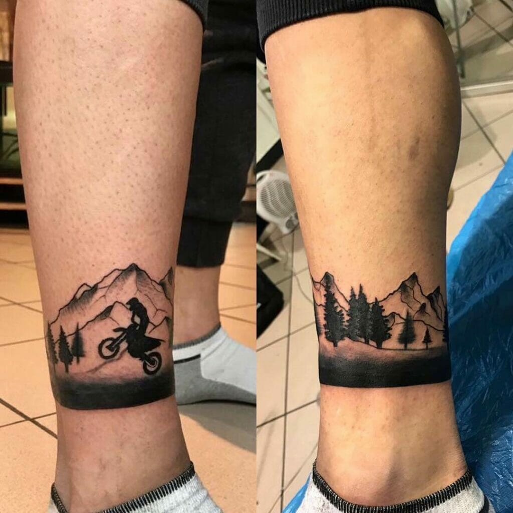 Attractive Mountain Bike Tattoo On The Leg