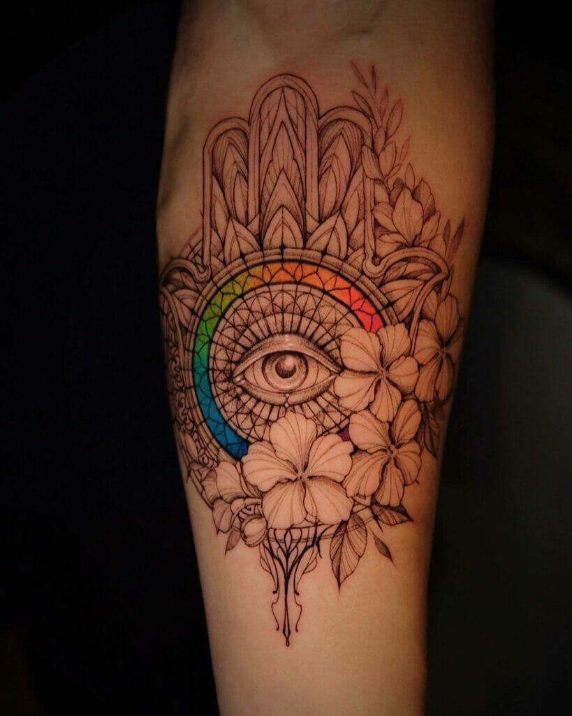 Rainbow Hamsa Symbol Tattoo Ideas For Protection