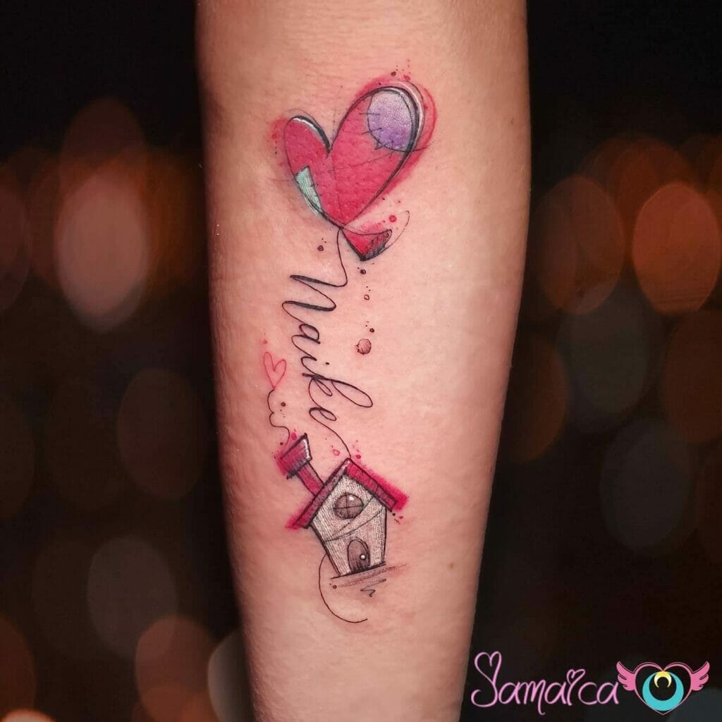 Daughter Name Tattoo With Cartoon Illustration