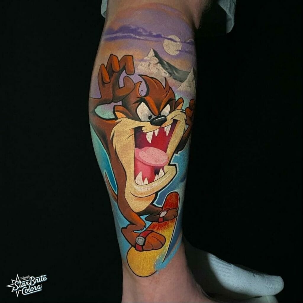The Skater Cartoon Character Tasmanian Devil Tattoo