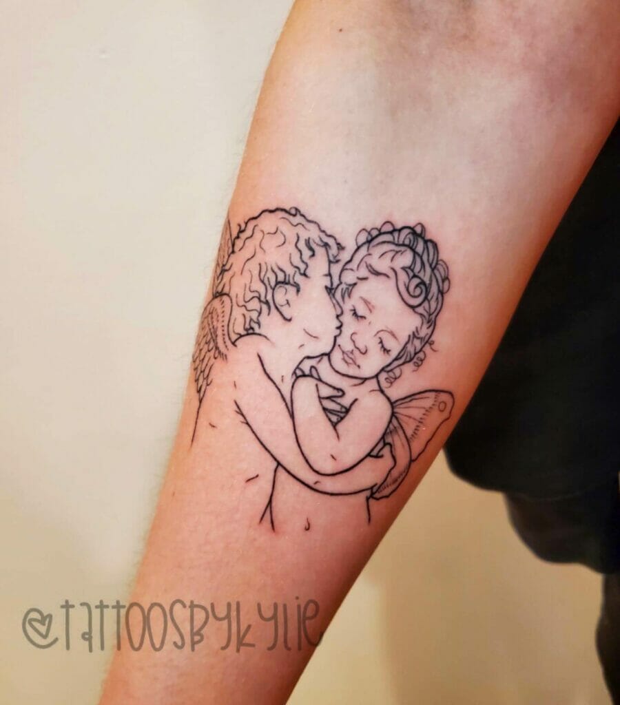 Dark Outlined Baby Angel Tattoo