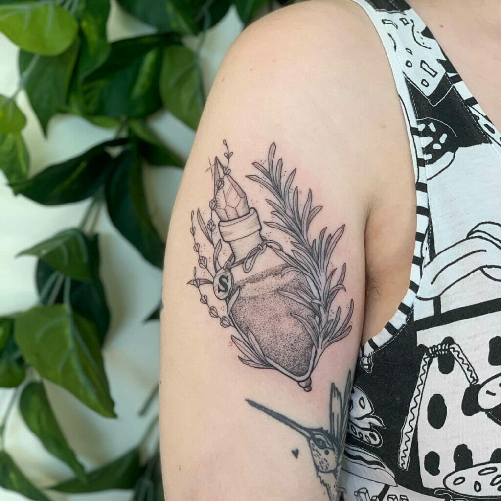 Rosemary And Potion Bottle Tattoo