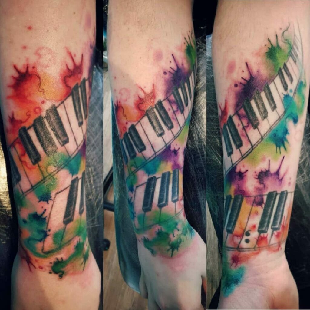 Watercolor Piano Music Sleeve Tattoos