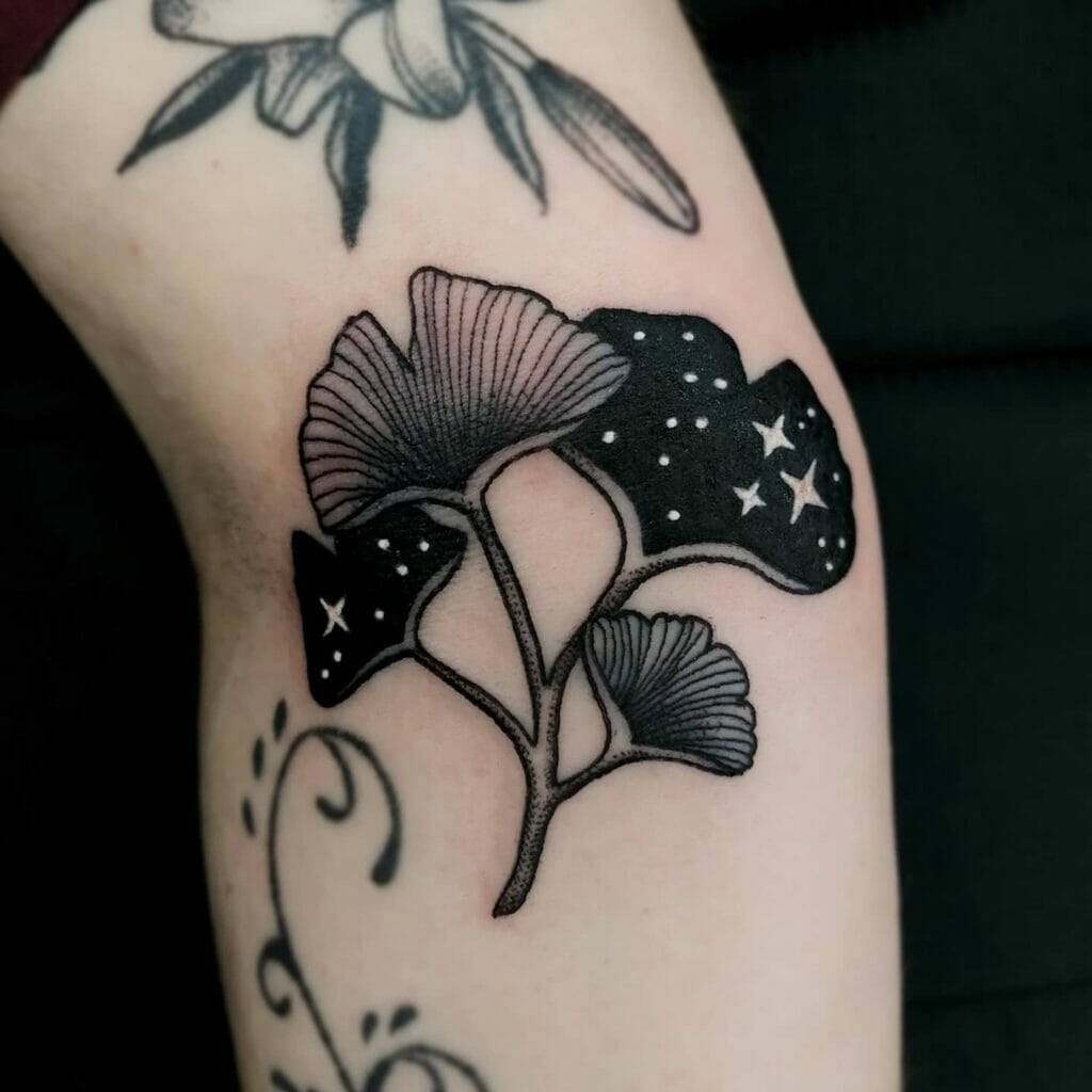 Ginkgo Leaves Tattoo With Stars