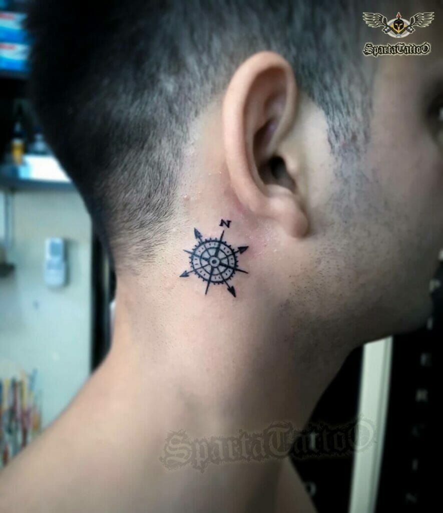 Behind The Ear Direction Compass Tattoo