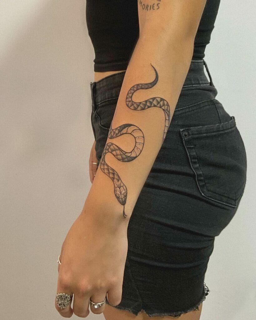 Half Sleeve Snake Wrapped Around Arm Tattoo