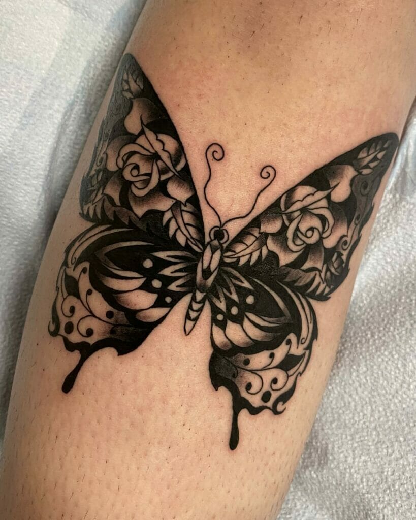 Butterfly On Rose Tattoo