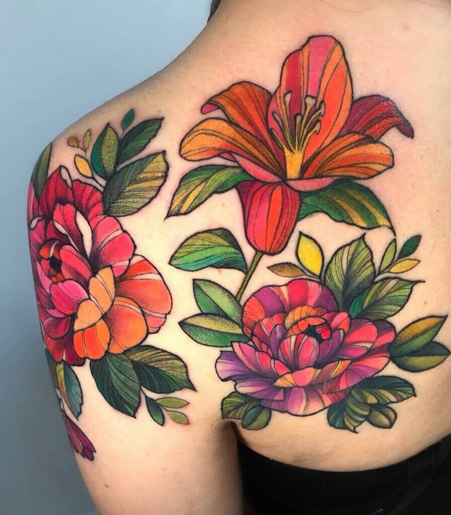 Neo Traditional Flower Tattoo