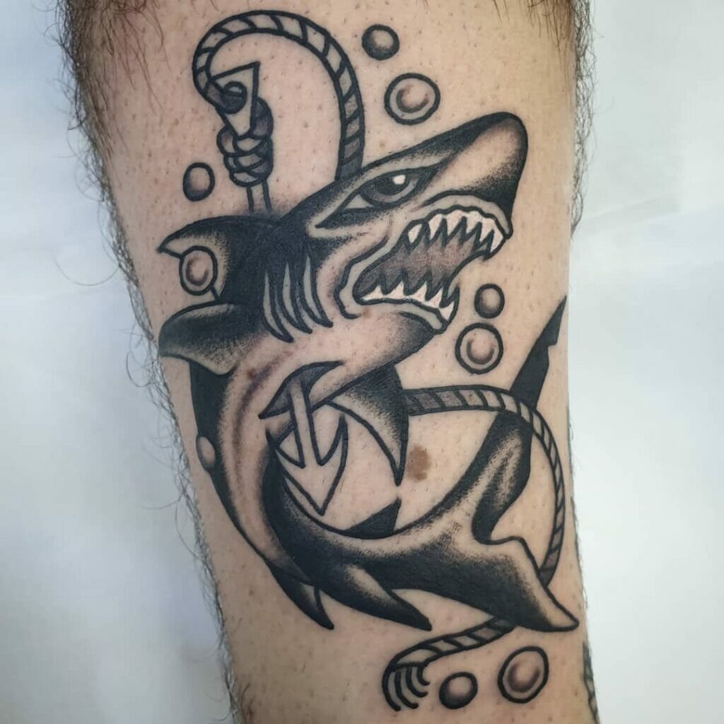 Trendy Black Traditional Shark Tattoo