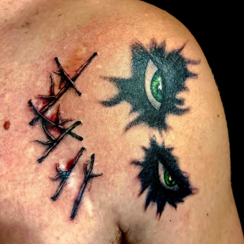 Joker's Eyes Tattoo As A Concealment For Scars